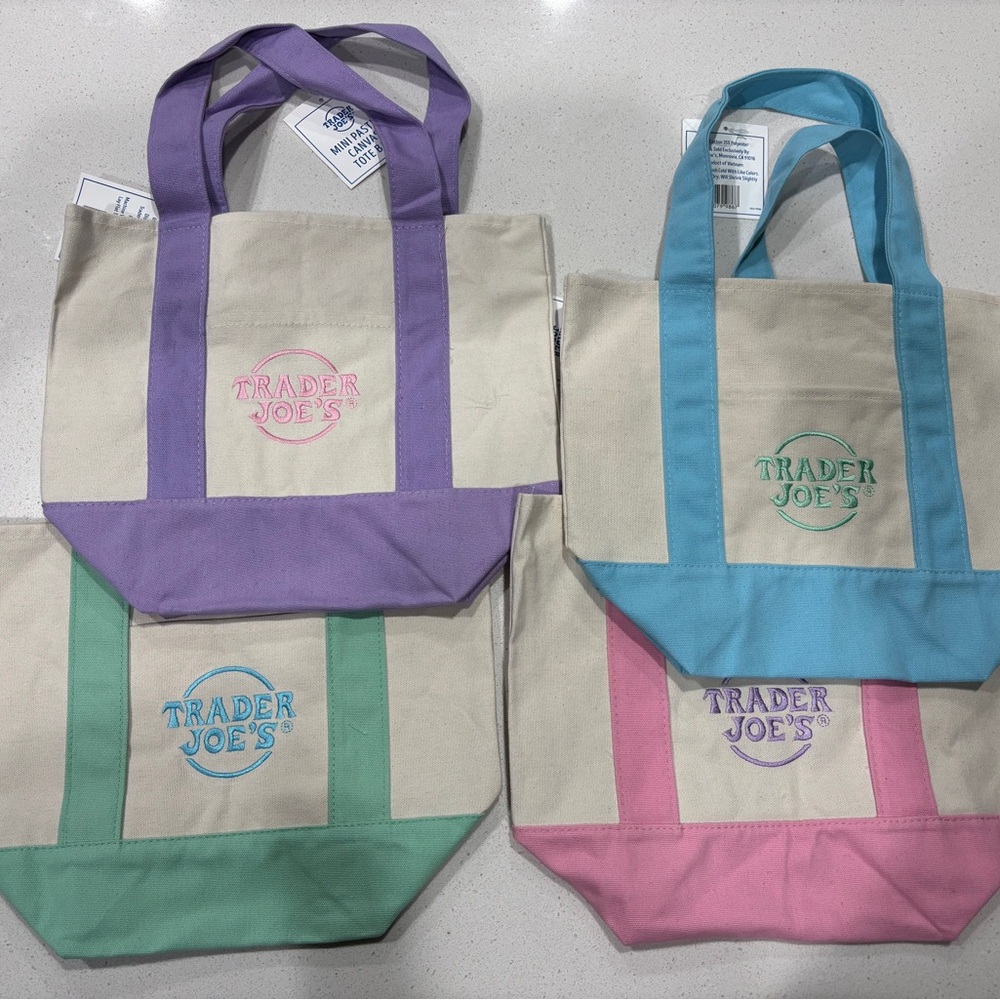 Trader Joe’s Canvas Tote Bag - Purple, Green, Blue, Pink